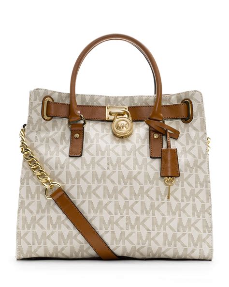 michael michael kors hamilton signature logo tote bag|michael kors large satchel handbag.